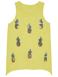 Girls Yellow Sequin Pineapple Tank Top Fruit Themed Shirt