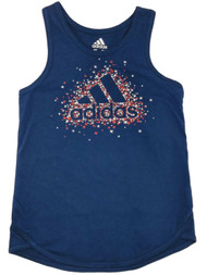 Adidas Girls Patriotic Blue Star Athletic Tank Top American Flag Tee Shirt