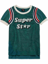 Girls Green Superstar T-Shirt Sporty Striped Lace Super Star Tee Shirt