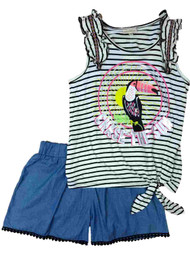 Girls Toucan Outfit Stripe Chase The Sun Shirt & Blue Chambray Shorts Set