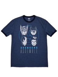 Marvel Mens Heather Blue Avengers Assemble Thor Captain Iron Man Hulk T-Shirt