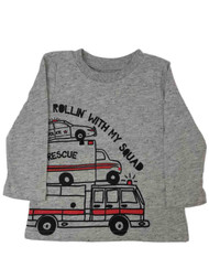 Infant Boys Gray Rollin With My Squad T-Shirt Fire Truck Tee Shirt