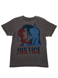 Justice League Mens Charcoal Acid Wash Flash Superman Batman T-Shirt