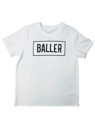 Boys White Baller T-Shirt Athletic Basketball Tee Shirt