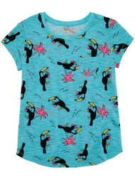 Girls Blue Toucan Besties T-Shirt Tucan Bird & Palm Tree Tee Shirt Top