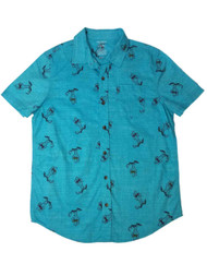 Boys Blue Button Front Skateboard Cactus Shirt Southwest
