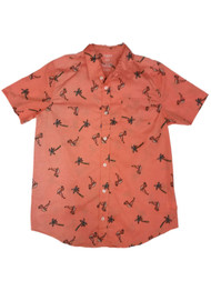 Boys Coral Button Front Flamingo & Palm Trees Shirt Tropical Bird Top