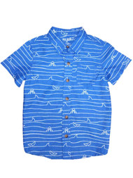Infant & Toddler Boys Blue Shark Print Button Front Collared Dress Shirt