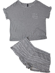 Womens Juniors Gray White Heathered Tribal Triangle Pajamas Shorts Sleep Set