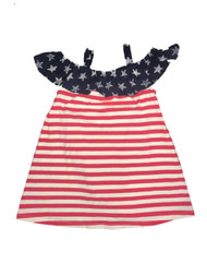Infant Girls Red White & Blue Stars & Stripes Ruffle Neckline Patriotic Dress