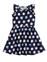 Girls Navy Blue Minnie Mouse Silver Glitter Dot Cap Sleeve Glittery Dress