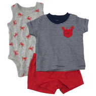 Carters Infant Boys 3pc Crab Baby Outfit Bodysuit Shirt & Red Shorts Set
