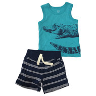 Carters Infant Boys Blue Gator Baby Outfit Alligator Tank Top & Shorts Set