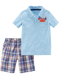 Carters Infant & Toddler Boys Blue Crab Baby Outfit Polo Shirt & Shorts Set