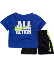 Nike Dri-fit Boys Outfit Blue All Action Shirt & Black Athletic Shorts Set