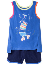 Infat & Toddler Girls Outfit Blue Roller Skate Dog Tank Shirt & Shorts Set