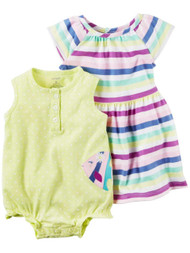 Carters Infant Girls Baby Outfit Green Dot Fish Bodysuit & Striped Dress