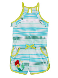 Disney Little Mermaid Girls Blue Striped Terry Swim Suit Cover Up Romper