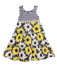 Girls Navy & White Striped Spring Dress Floral Tiered Skirt Summer Dress 6