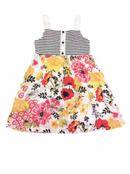 Girls White Spring Dress With Colorful Flowers Black & White Stripe Summer Dress