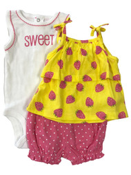 Carters Infant Girls Sweet Strawberry Baby Outfit Bodysuit Shirt & Shorts