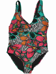 Womens Tropical Flower Abstract Tribal One Piece Floral Swimming Suit
