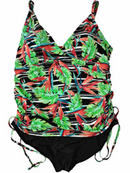 Womens Red Blue Birds Of Paradise Flower One Piece Faux Tank Swimming Suit