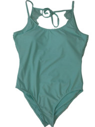 Womens Aquamarine Blue Lace Floral Flower Shoulder One Piece Swimming Suit XL