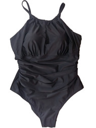 Womens Black Rouched One Piece Single Piece Ruffled Swimming Suit