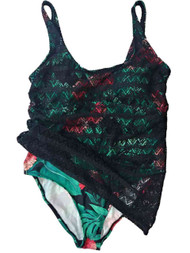 Womens Red Carnation Flower One Piece Palm Leaf Faux Cover Swimming Suit 1X