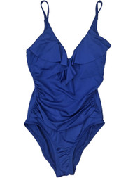 Womens Liz Claiborne Navy Blue Ruffle One Piece Rouched Side Swimming Suit 6