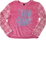 Womens Pink Snowflake Snow Bunny Pull-Over Holiday Sweater Sweatshirt