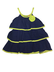 Infant & Toddler Girls Navy Blue & Lime Green Sun Dress Tiered Summer Dress
