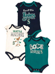 Infant Girls 3pc Seattle Mariners Baseball Bodysuit Set Moose Baby Outfit