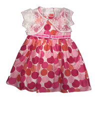 Toddler Girls Pink Satin Dot Easter & Party Dress With White Cardigan