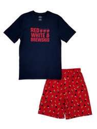 Mens 2-Piece Red White & Brewskis T-Shirt & Shorts Sleepwear Pajama Set