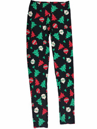 Womens Black Green Red & White Christmas Ornament Holiday Tree Leggings
