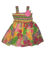 Infant Girls Green Flower & Stripes Sun Dress Floral Summer Dress 12M