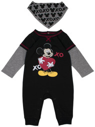 Disney Infant Boys Mickey Mouse Valentines Outfit Coverall & Bandana Bib Set