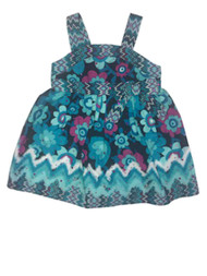 Infant Girls Blue Flower & Chevron Sun Dress Floral Summer Dress