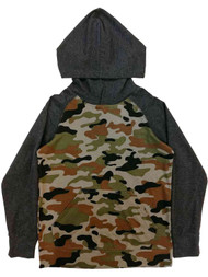 Boys Green & Brown Camo 2-tone Color-block Hooded T-Shirt Hoodie Shirt