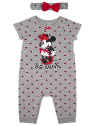 Disney Infant Girls Be Mine Valentines Outfit Minnie Mouse Coverall & Headband