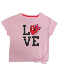 Girls Pink Glitter Love Heart Valentines Day Tee Shirt Side Tie Top