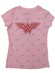 DC Comics Girls Pink Glitter Heart Wonder Woman Valentines Day Tee Shirt