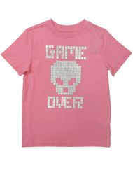 Girls Pink & Silver Skull Game Over Valentines Day Tee Shirt Top