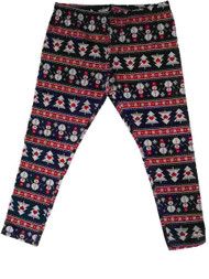 Womens Navy Red White Nordic Knit Print Snowmen Stirrup Christmas Tree Leggings