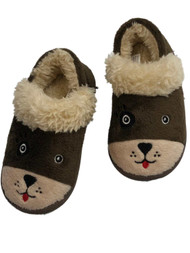 Toddler Boys Brown Puppy Dog Slippers Loafer Style House Shoes