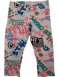 Girls White Mermaid Ice Cream Pizza Graffiti Print Capri Crop Leggings