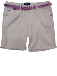 Girls White Purple Glitter Belt Jean Shorts Midi Denim Adjustable Waist Pants