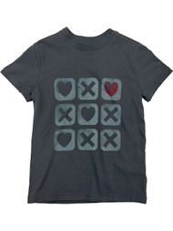 Boys Gray XOXO Heart Tic Tac Toe Valentines Day T-Shirt Tee Shirt